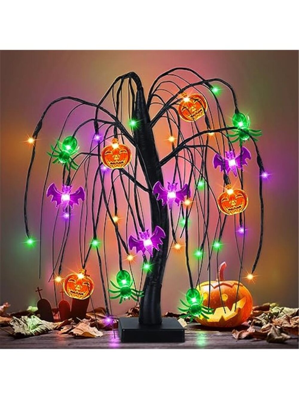 Halloween Table Decor 18 Inch 36 LED Halloween Willow Tree with Pumpkin Bat